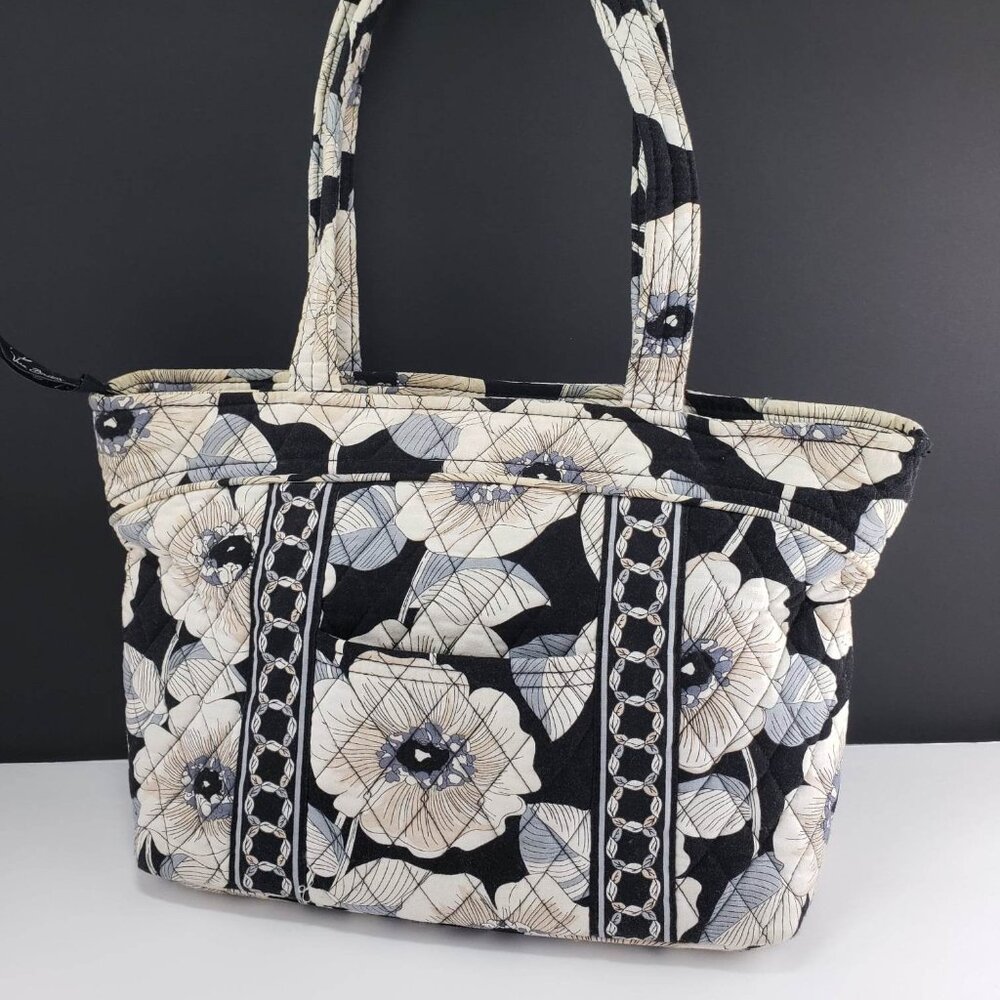Vera Bradley Retired Shoulder Bag Camellia Cream Tan Blue Black Zipper Tote